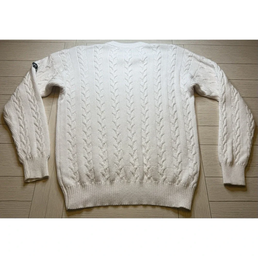 Nautica Mens White Ivory Tight-Knit Preppy Sweater Cable‎ Knit 100% Cotton Sz L